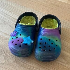 Galaxy theme Kids fur lined crocs Clogs